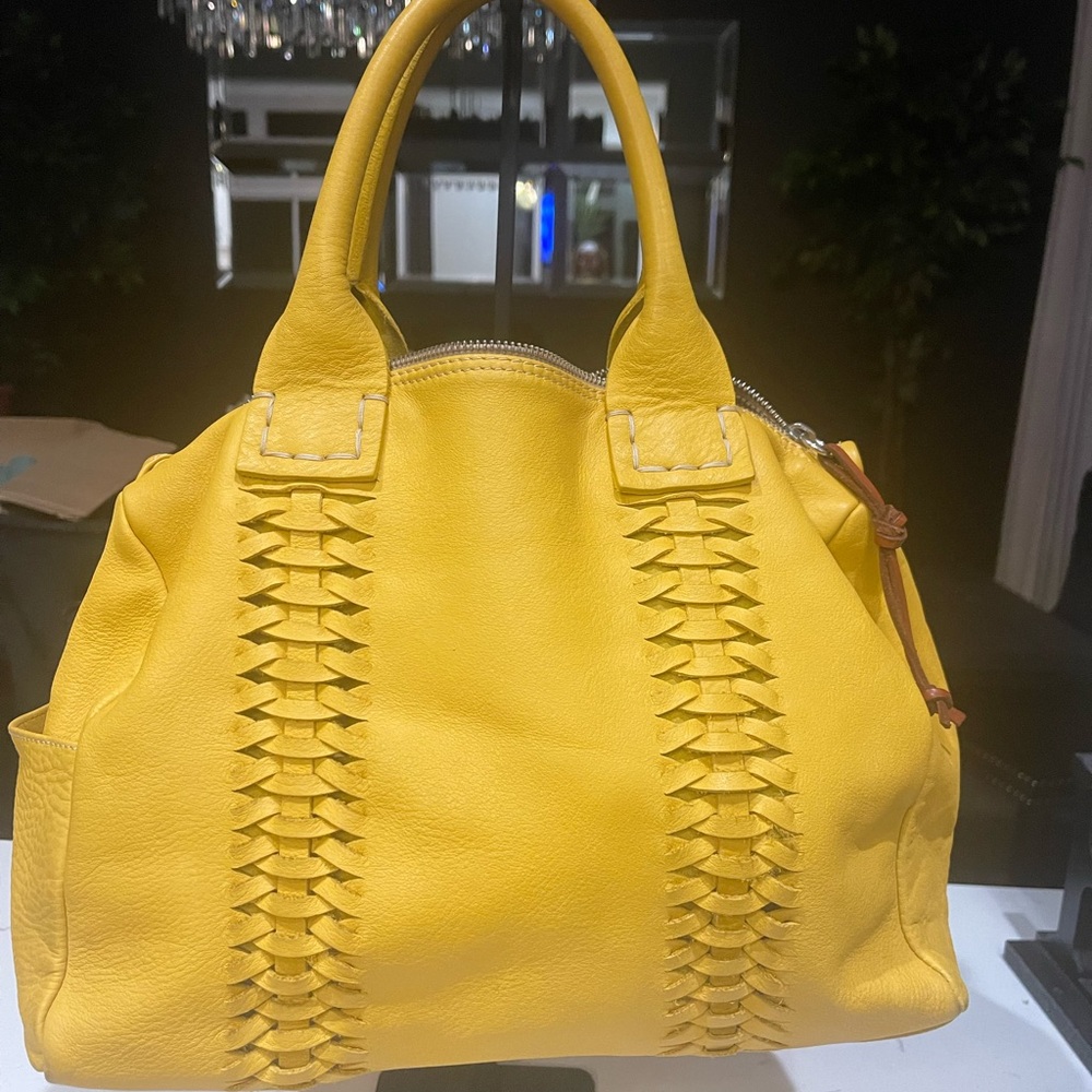 Sofia C Slouch Italian Leather Yellow Designer Handbag